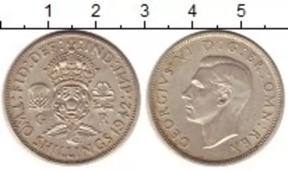 Монета 2 шиллинга Англии 1942 года Медно-никель Георг VI