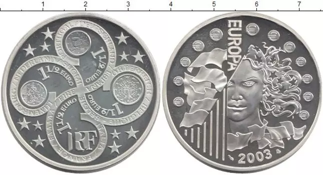 Монета 1/2 евро Франции 2003 года Серебро Европа