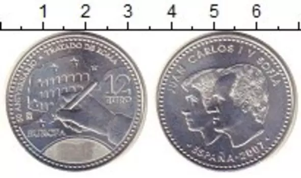 Монета 12 евро Испании 2007 года Серебро 50 лет Римского Договора