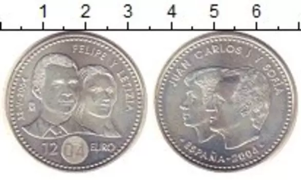 Монета 12 евро Испании 2004 года Серебро Фелипе и Летиция