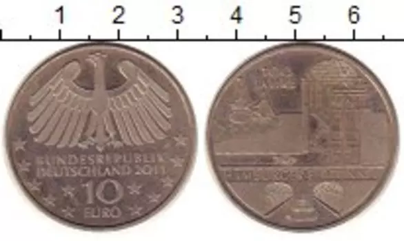 Монета 10 евро Германии 2011 года Медно-никель 100 лет Гамбургскому тоннелю под Эльбой