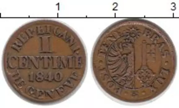 Монета сентим Женевы 1840 года Медь