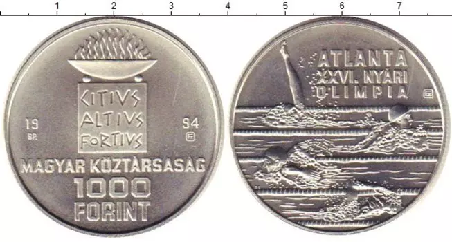 Монета 1000 форинтов Венгрии 1994 года Серебро Олимпиада 96