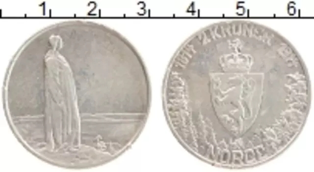 Монета 2 кроны Норвегии 1914 года Серебро 100 - летие Конституции