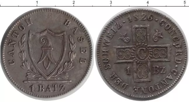 Монета батзен Базеля 1826 года Серебро