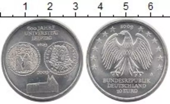 Монета 10 евро Германии 2009 года Серебро 600 лет Университету в Лейпциге