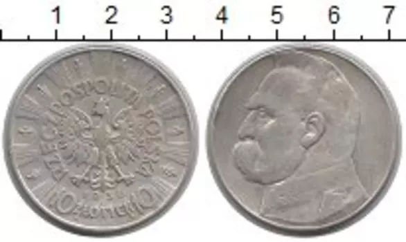 Монета 10 злотых Польши 1936 года Серебро Юзеф Пилсудский