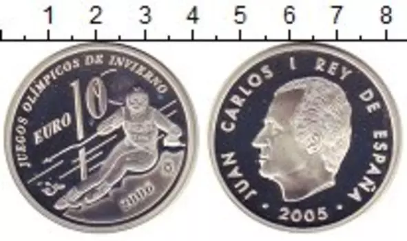 Монета 10 евро Испании 2005 года Серебро Зимние олимпийские игры в Турине 2006г