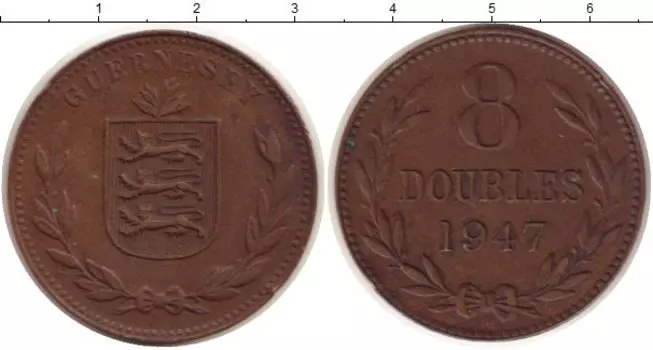Монета 8 дублей Гернси 1947 года Бронза