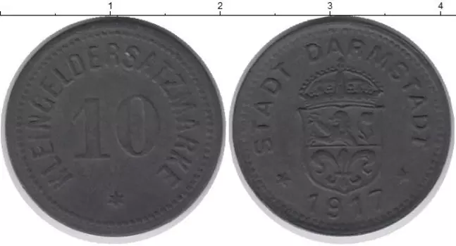 Монета 10 пфеннигов Германия : Нотгельды 1917 года Цинк Дармштадт