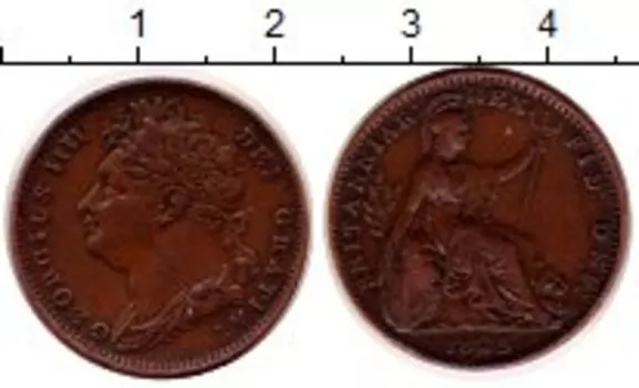 Монета фартинг Англии 1825 года Медь Георг IV