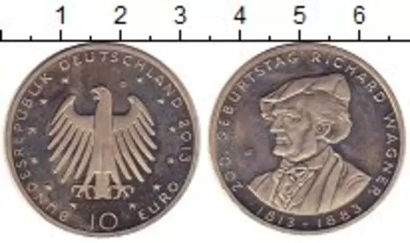 Монета 10 евро Германии 2013 года Медно-никель 200 лет со дня рождения Рихарда Вагнера
