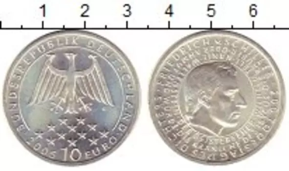 Монета 10 евро Германии 2005 года Серебро G Фридрих Шиллер