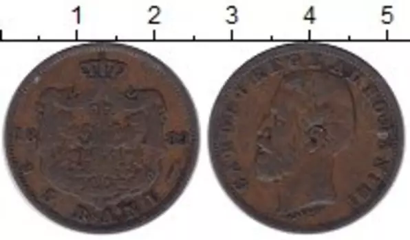 Монета 5 бани Румынии 1883 года Бронза