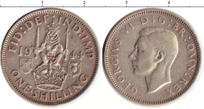 Монета шиллинг Англии 1944 года Серебро Георг VI