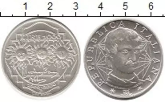 Монета 1000 лир Италии 2000 года Серебро Джордано Бруно