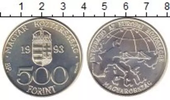 Монета 500 форинтов Венгрии 1993 года Серебро Интеграция в ЕС и зону экю