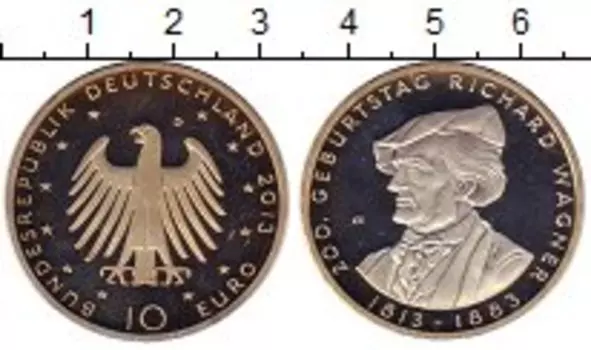 Монета 10 евро Германии 2013 года Медно-никель 200 лет Рихарду Вагнеру