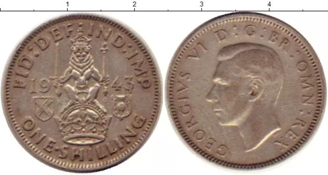 Монета шиллинг Англии 1943 года Серебро Георг VI
