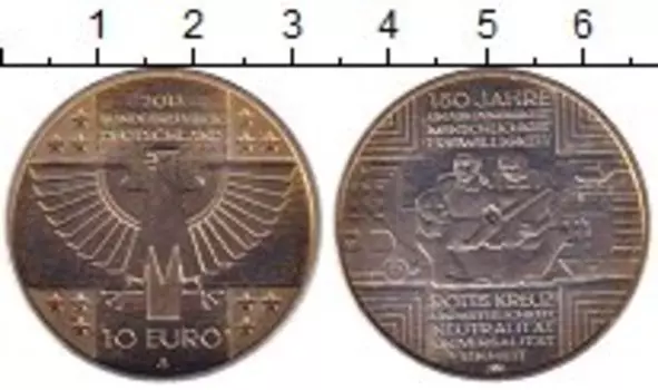Монета 10 евро Германии 2013 года Медно-никель 150 лет Красному кресту
