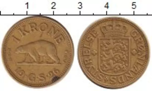 Монета крона Гренландии 1926 года Латунь Полярный медведь