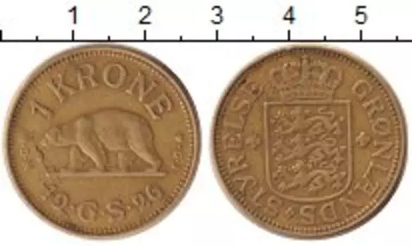 Монета крона Гренландии 1926 года Латунь Полярный медведь