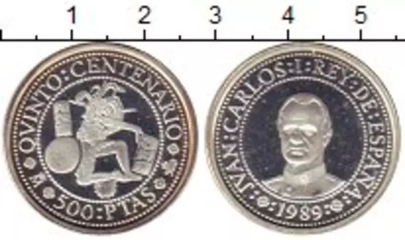 Монета 500 песет Испании 1989 года Серебро 500 лет открытия Америки