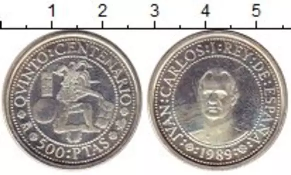 Монета 500 песет Испании 1989 года Серебро 500 лет открытия Америки