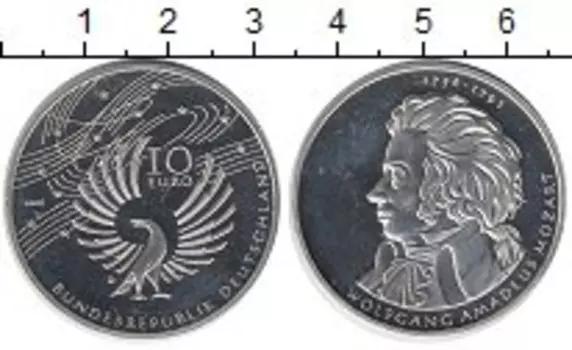Монета 10 евро Германии 2006 года Серебро Моцарт D