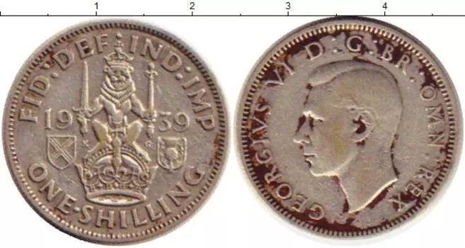 Монета шиллинг Англии 1939 года Серебро Георг VI