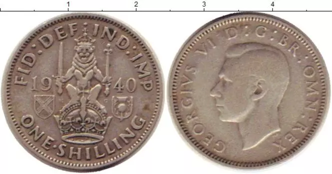 Монета шиллинг Англии 1940 года Серебро Георг VI