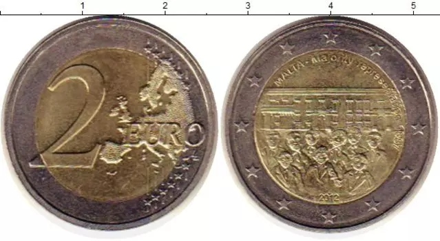 Монета 2 евро Мальты 2012 года Биметалл Совет большинства 1887 г