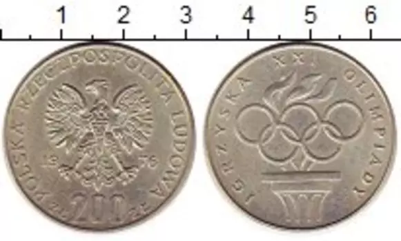 Монета 200 злотых Польши 1976 года Серебро Олимпиада 76