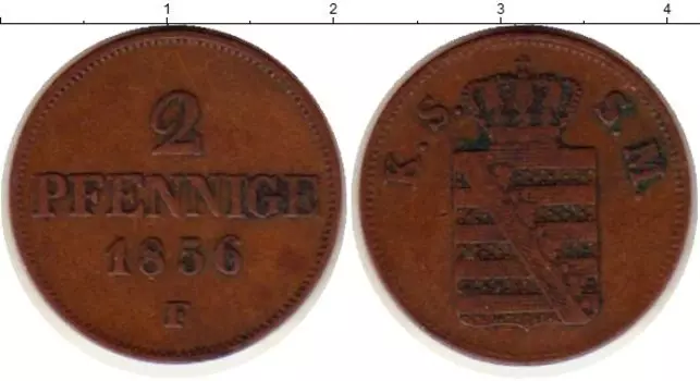 Монета 2 пфеннига Саксонии 1856 года Медь Иоганн