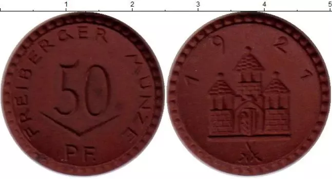 Монета 50 пфеннигов Германия : Нотгельды 1927 года Фарфор Фрайберг