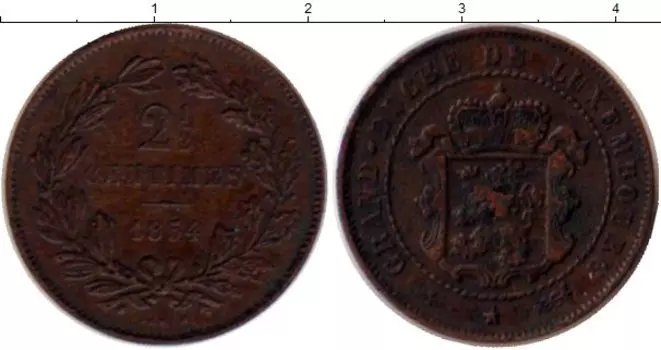 Монета 2 1/2 сантима Люксембурга 1854 года Медь Герб Люксембурга