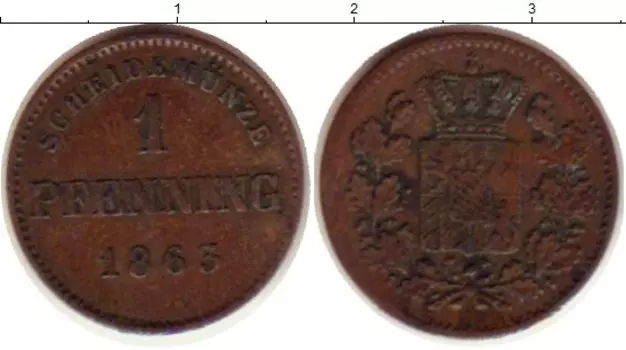 Монета пфенниг Баварии 1863 года Медь Герб