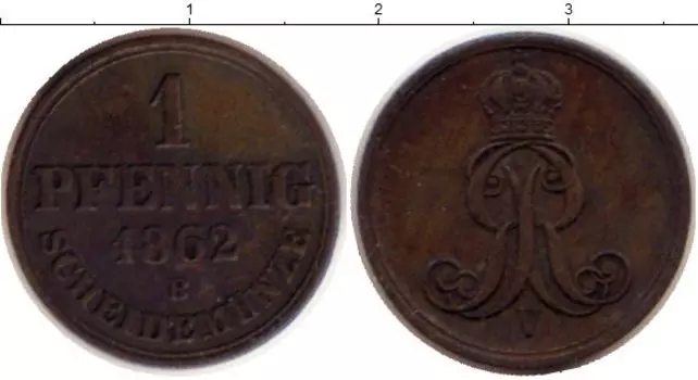 Монета пфенниг Ганновера 1862 года Медь Герб, В