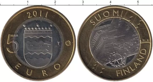 Монета 5 евро Финляндии 2011 года Биметалл