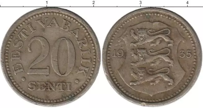 Монета 20 сенти Эстонии 1935 года Медно-никель Герб