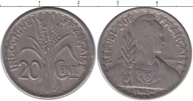 Монета 20 центов Индокитая 1941 года Медно-никель