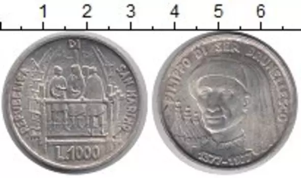 Монета 1000 лир Сан-Марино 1977 года Серебро Филиппо Брунеллеско