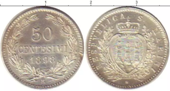 Монета 50 сентесим Сан-Марино 1898 года Серебро номинал- герб