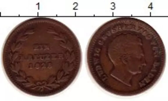 Монета крейцер Бадена 1828 года Медь Людвиг