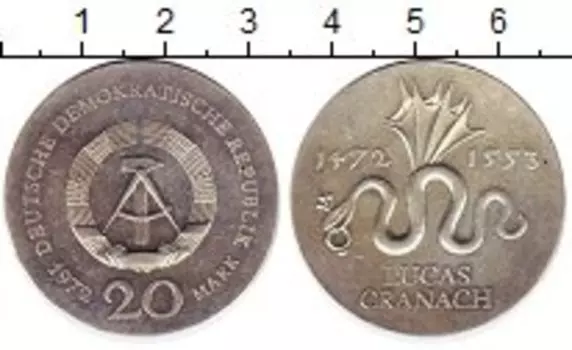 Монета 20 марок ГДР 1972 года Серебро Лукас Гранах