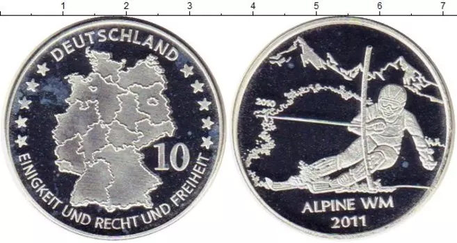 Монета Монетовидный жетон Германии 2011 года Посеребрение Лыжник