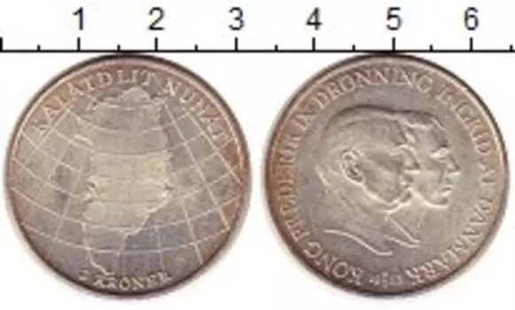 Монета 2 кроны Дании 1953 года Серебро Начало борьбы с туберкулёзом в Гренландии