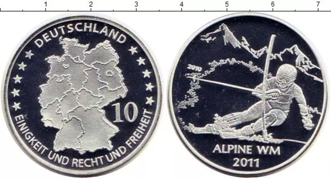 Монета Монетовидный жетон Германии 2011 года Посеребрение Лыжник