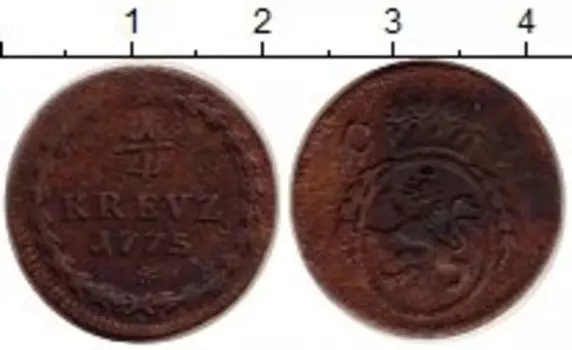 Монета 1/4 крейцера Пфальц-Сульбаха 1775 года Медь
