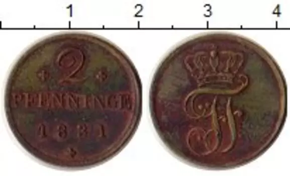 Монета 2 пфеннига Мекленбург-Шверина 1831 года Медь Фридрих Франц I